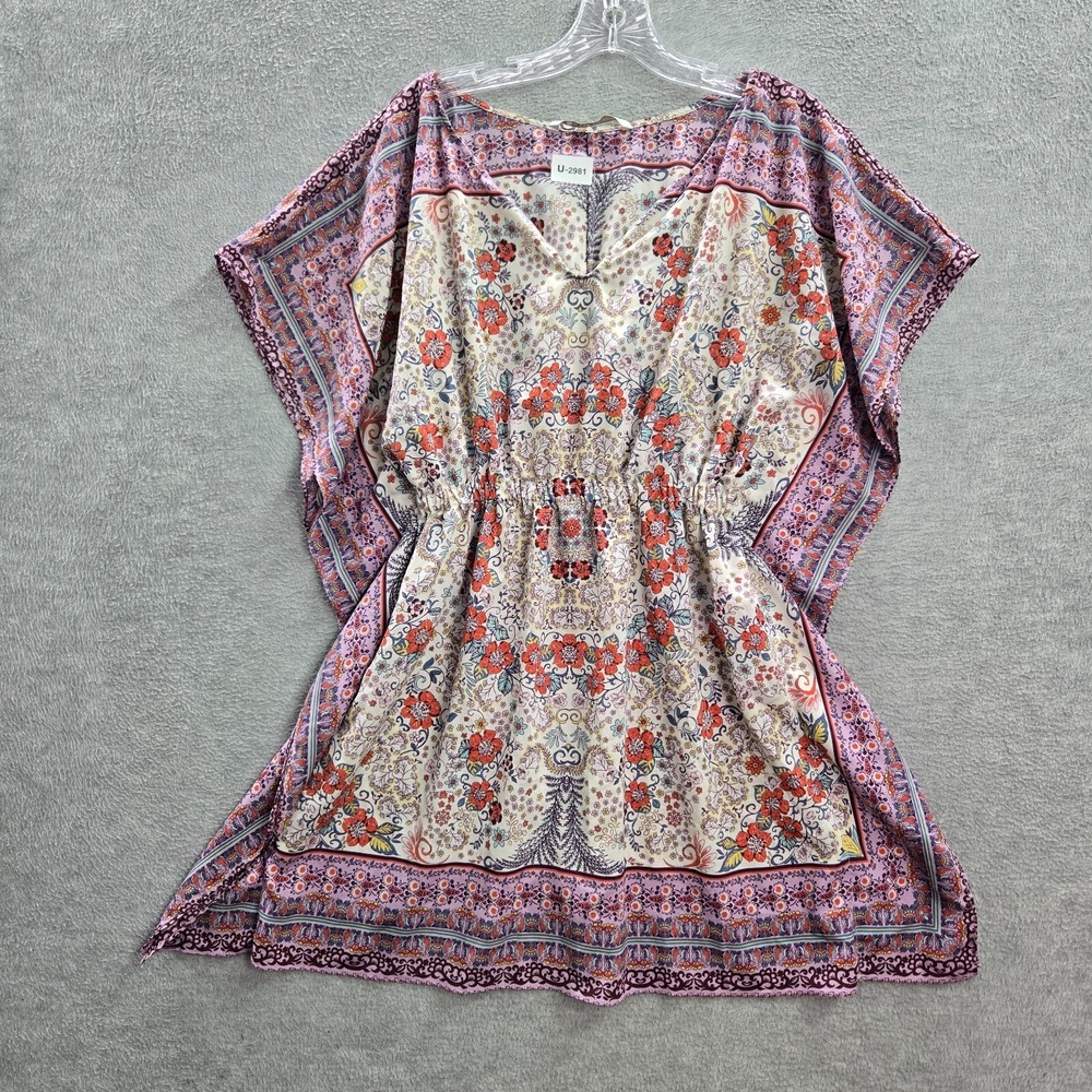 Zara Cream Floral Kaftan with Orange and Purple Accents